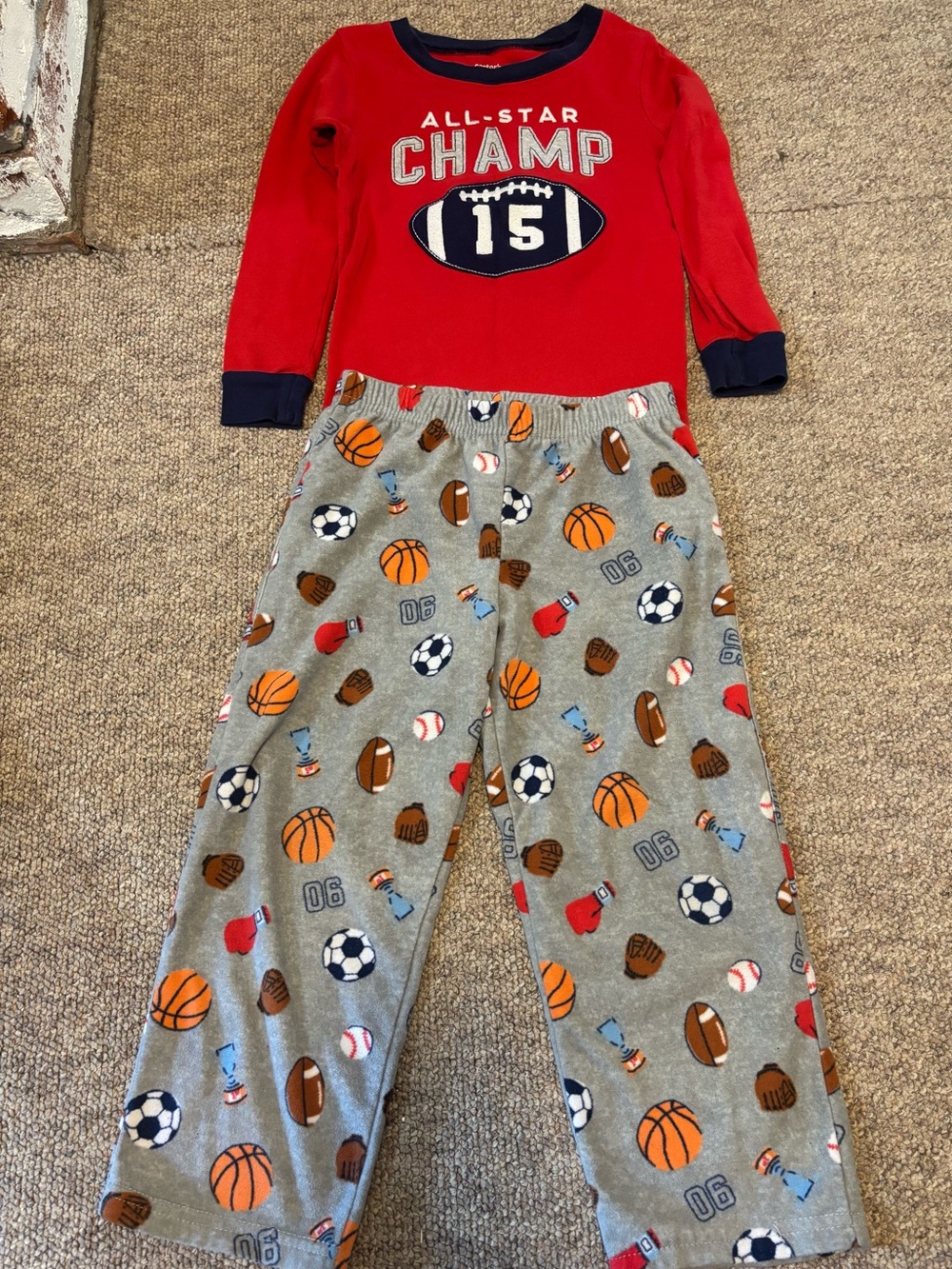Carter's Red All-Star Champ Football Pajama Set with Gray Sports Print Pants